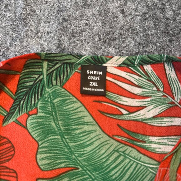 SHEIN Curve Womens Tropical Print Knot Front Crop Blouse 2X Beachy Summer NWOT - Picture 15 of 16